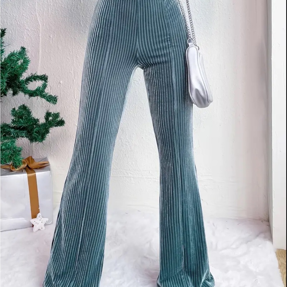 Elegant Teal Velvet Flare Pants